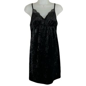 Apt 9‎ Y2k Babydoll Slip Dress Chemise M Crushed Velvet Whimsigoth Vamp Black